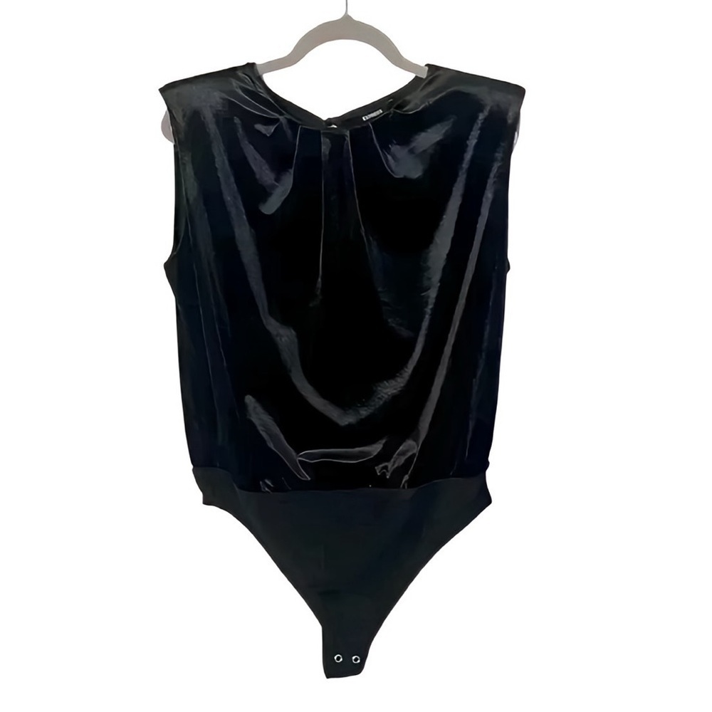 Express Bodysuit Black Velvet Sleeveless Keyhole Back Crewneck Date Night Large